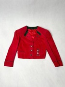 żakiet Skóra naturalna real vintage lata 80 zamsz bufki czerwony krótki