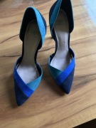 Szpilki zara niebiesko-szmaragdowe rozmiar 38, założone na wesele 1 raz.