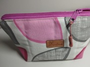 Saszetka, kieszeń wewnątrz, len w różowo-szare wzory