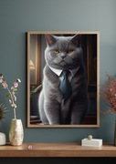 Plakat na płótnie Kot brytyjski szary w krawacie 30x40cm