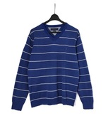 Męski Sweter Pasy Dekolt V Niebieski Tommy Hilfiger |R. L