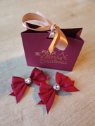 Nowy Zestaw 2 szt. Spinki Kokardy Czerwone Cyrkonia Prezent Pudełko 