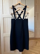 Czarna spódnica z wysokim stanem i odpinanymi szelkami, rozmiar M/L