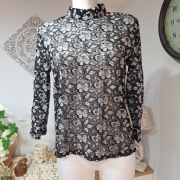 Sisters Point koronkowa bluzka M czarna golf zamek z tyłu długi rękaw