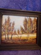 Stary obrazek ręcznie malowany pejzaż 