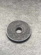 5 groszy 1939 r. Generalna Gubernia GG cynk otwór ładne