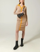 Sukienka midi z kołnierzykiem SINSAY  8316A-08X  XS i S i M beżowa