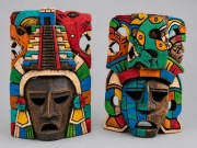 Drewniane Maski Azteckie Etniczne Tribal Dekoracja Ścienna 2 sztuki