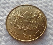 Kenia Republika 5 centów 1970 KM# 10 Prezydent Kenyatta Ładny stan