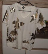 MEGI mięciutka zwiewna bluzeczka w złote kwiaty _r. S/M/L