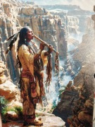 Obraz Indianin grający na flecie, metalowy 20x30cm