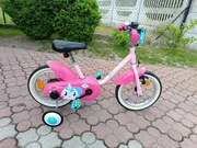 Rower B'Twin 14" różowy - dla dziecka w wieku 3 - 5 lat + boczne kółka 