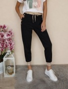 Spodnie dresowe ze złotymi guzikami wiązane elastyczne dresy wiskoza