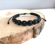 Bransoletka różaniec na rękę kamienie naturalne lawa czarna makrama 