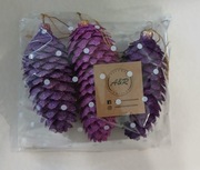 Zestaw 3 fioletowych szyszek brokatowych 11–13 cm do zawieszenia