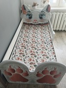 Pojedyncze łóżko dla dziewczynki białe 160cm x 80cm z kotkiem 