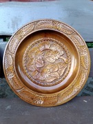 Talerz drewniany duży rzeźbiony kwiaty 41 cm