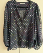 Uterque czarna szyfonowa bluzka koszula mgiełka w kolorowe kropki M