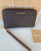 Michael Kors duży brązowy portfel skórzany logo złote logo