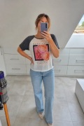 Szara bluzka damska L (40) | wiskoza | t-shirt z nadrukiem | wygodna
