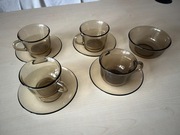 Zestaw: 4 filiżanki ze spodkami + miseczka, duralex, Arcoroc France