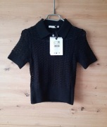 Nowy sweter polo ażurowy Victoria Beckham rozmiar XS czarna bawełna Premium