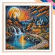 Księżyc, kanwa z nadrukiem 50x50, zestaw do haftu 