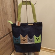 4 PIĘKNE KOTY -nowa torba torebka na zamek z jeansu-rękodzieło handmade