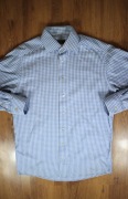 Koszula Eton r. 39 nieb-biała w kratkę męska bawełna dł rękaw 