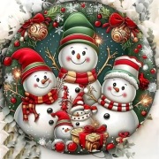 Trzy Bałwanki na metalowym znaku - ozdoba świąteczna