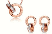 Komplet biżuterii naszyjnik wisiorek kolczyki rose gold stal 316 + pudełko