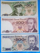 Banknoty PRL - zestaw: 50, 100 i 200 zł