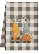 2x Jesienne ręczniki kuchenne z motywem dyni i krasnali. Mikrofibra