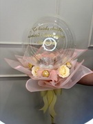 Elegancki box prezentowy z różami, Ferrero Rocher i balonem | 
