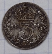#1668 Wielka Brytania 3 pensy 1911 srebro 