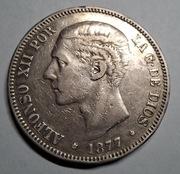 moneta srebrna Hiszpania 5 Peset 1877 srebro 25g