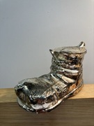 skarbonka metalowa "srebrny bucik" bardzo stara , piękna i pelna uroku 