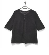 Sweterek Krótki Rękaw Ażurowy Moherowy Puszysty Czarny