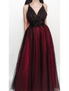 Suknia sukienka długa gotycka bordowa czarna wiktoriańska do ziemi balowa 