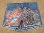 Spodenki jeansowe szorty cekiny dziewczynka 134