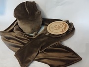 Komplet czapka szal szalik damski welur Mokka  