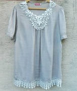 Szara lekka luźna bluzka, tunika z haftowaną aplikacją 42/44