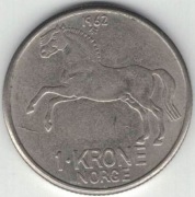 Norwegia 1 korona krone 1962 - 25 mm - nr 1