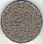 Malaje 20 centów 1950 - 23,6 mm - nr 1