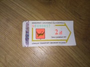 Bilet jednorazowy 2zł MPK Łódź stare logo skasowany lokalny