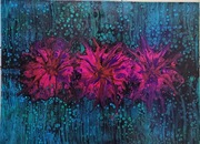 4. Abstrakcja fuksja kwiaty turkus ręcznie malowany obraz 60 na 80 