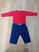 Zestaw granatowe spodnie i czerwona bluzka 2-4 msc