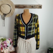 Sweter kardigan damski House S krótki włochaty w kratę – NOWY