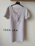 Kremowa beżowa tunika lniana letnia 100% len bluzka z krótkim