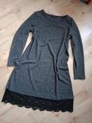 Sukienka kaszmir wełna koronka grafitowa Reserved L